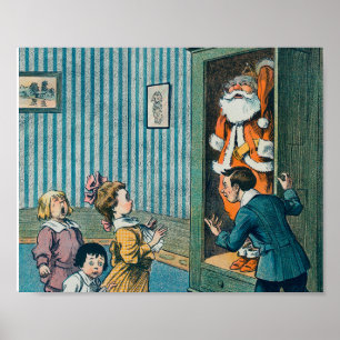Funny santa claus vintage art holiday poster