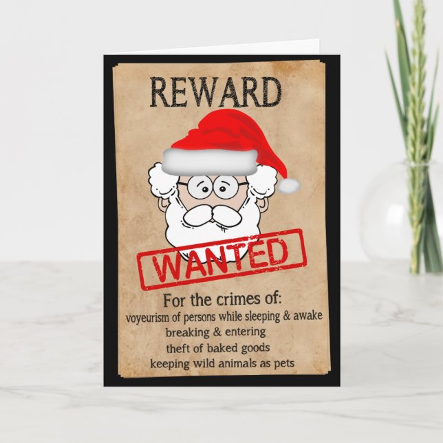 Funny Santa Claus Wanted Poster Holiday Card (Front)
