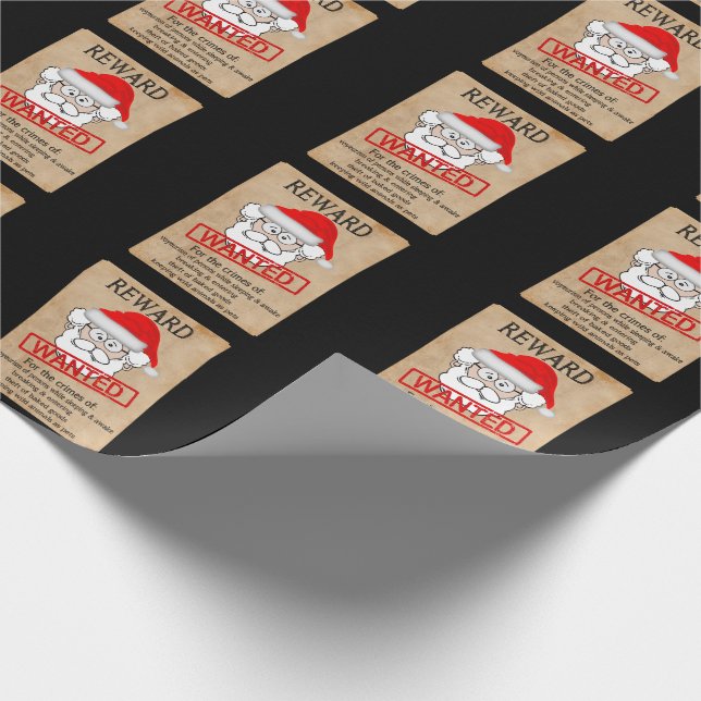 Funny Santa Claus Wanted Poster Wrapping Paper (Corner)