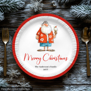 Funny Santa Claus Watercolor Holiday Plates