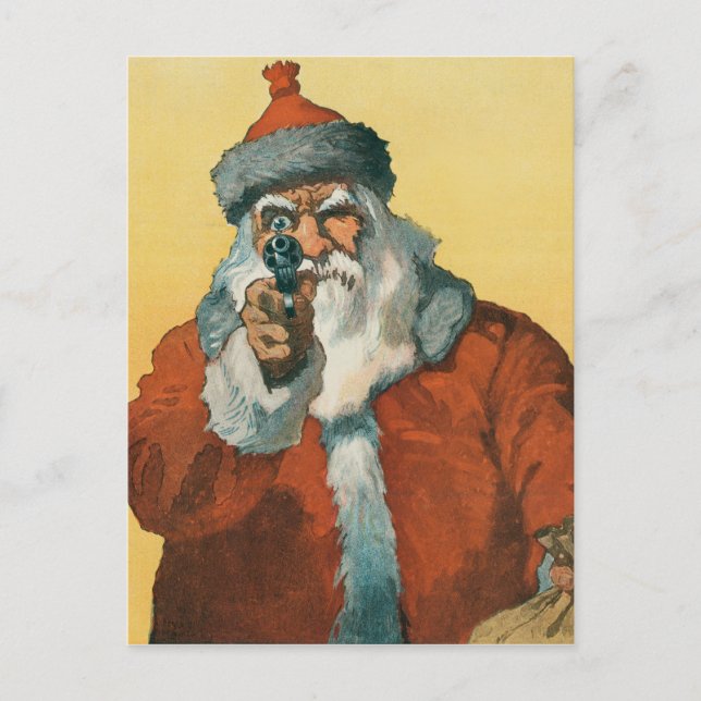 Funny Santa Claus with a Christmas Gun Postcard (Front)