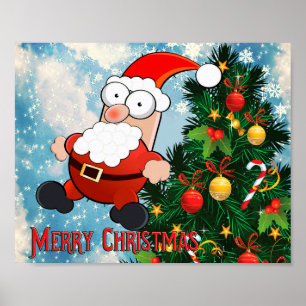 Funny Santa Claus with Christmas tree Poster