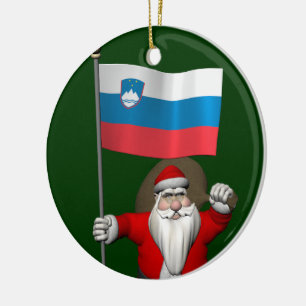 Funny Santa Claus With Ensign Of Slovenia Ceramic Ornament