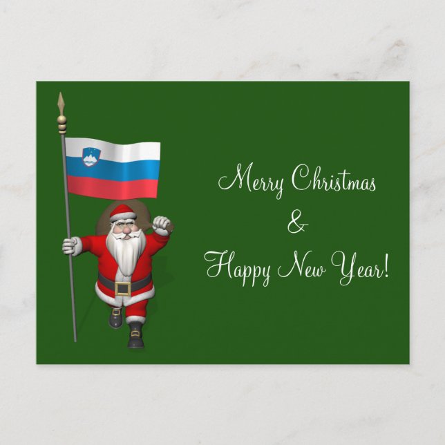 Funny Santa Claus With Ensign Of Slovenia Holiday Postcard (Front)
