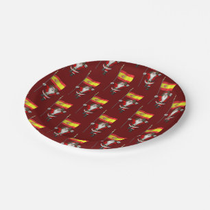 Funny Santa Claus With Ensign Of Spain Paper Plate