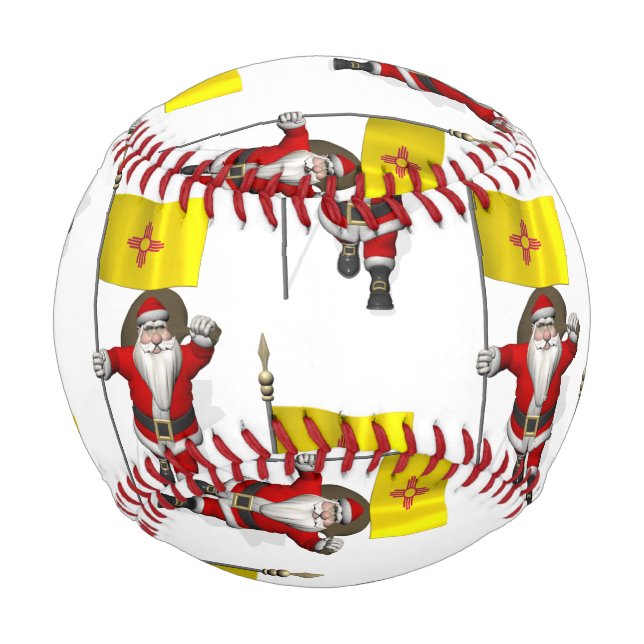 Funny Santa Claus With Flag Of New Mexico Baseball (Back)