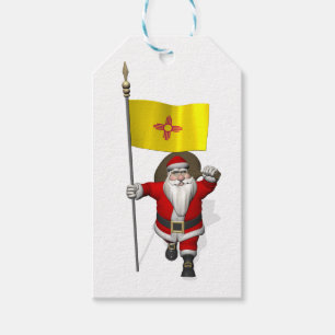Funny Santa Claus With Flag Of New Mexico Gift Tags