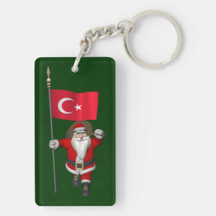 Funny Santa Claus With Flag Of Turkey Keychain