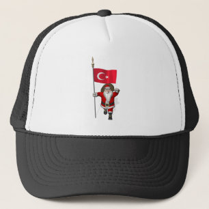 Funny Santa Claus With Flag Of Turkey Trucker Hat