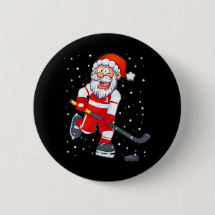 Funny Santa Clause Christmas Ice Hockey For Boys 2 Inch Round Button
