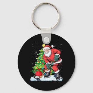 Funny Santa Clause Christmas Ice Hockey Kids For B Keychain