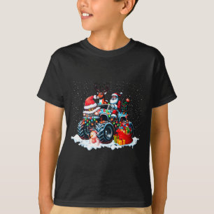 Funny Santa Clause Riding Monster Red Truck Xmas T T-Shirt
