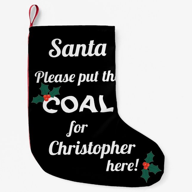 Funny Santa Coal Small Christmas Stocking (Front)