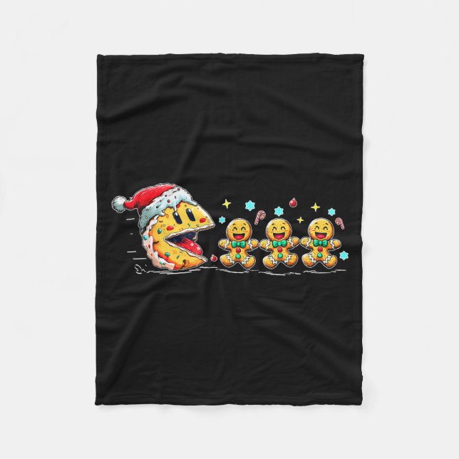 Funny Santa Cookies Chasing Gingerbread Christmas  Fleece Blanket (Front)