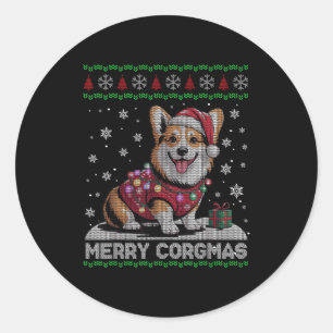 Funny Santa Corgi Dog Merry Corgmas Ugly Sweater C Classic Round Sticker