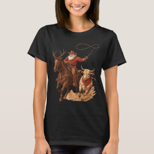 Funny Santa Cowboy Rodeo Reindeer Western Horse Ro T-Shirt