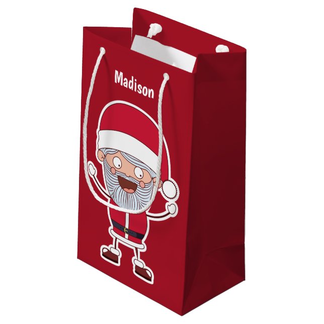 Funny Santa custom name & colour gift bags (Back Angled)