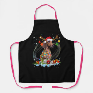 Funny Santa Dachshund Reindeer Light Christmas Apron