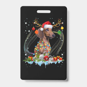 Funny Santa Dachshund Reindeer Light Christmas Badge