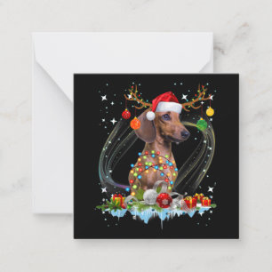 Funny Santa Dachshund Reindeer Light Christmas Card