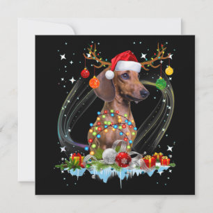 Funny Santa Dachshund Reindeer Light Christmas Card