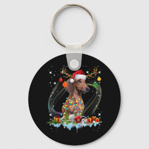 Funny Santa Dachshund Reindeer Light Christmas Keychain