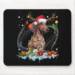 Funny Santa Dachshund Reindeer Light Christmas Mouse Pad