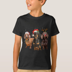 Funny Santa Dachshund Reindeer Santa Hat Christmas T-Shirt