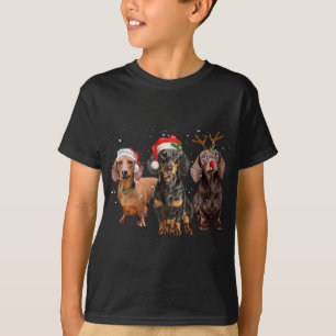 Funny Santa Dachshund Reindeer Santa Hat Christmas T-Shirt