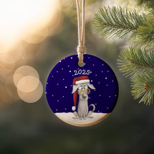 Funny Santa Dog  Ceramic Ornament
