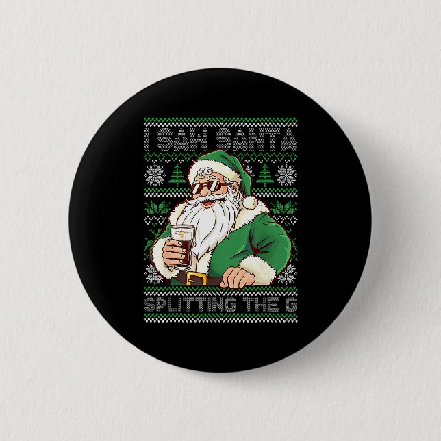 Funny Santa Drinking Beer Splitting G Christmas Ad 2 Inch Round Button (Front)