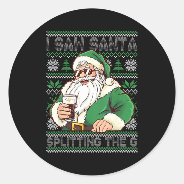 Funny Santa Drinking Beer Splitting G Christmas Ad Classic Round Sticker (Front)