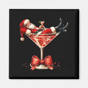Funny Santa Drinking Martini Christmas Humor Men W Magnet