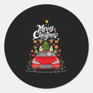Funny Santa Driving Wagon Red Truck Christmas Tree Classic Round Sticker
