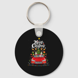 Funny Santa Driving Wagon Red Truck Christmas Tree Keychain
