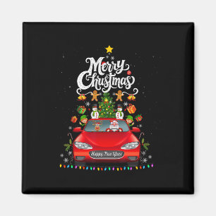 Funny Santa Driving Wagon Red Truck Christmas Tree Magnet