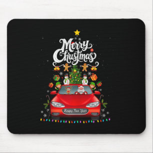 Funny Santa Driving Wagon Red Truck Christmas Tree Mouse Pad