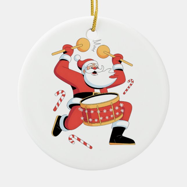 Funny Santa Drummer Ugly Christmas Xmas Drumming  Ceramic Ornament (Front)