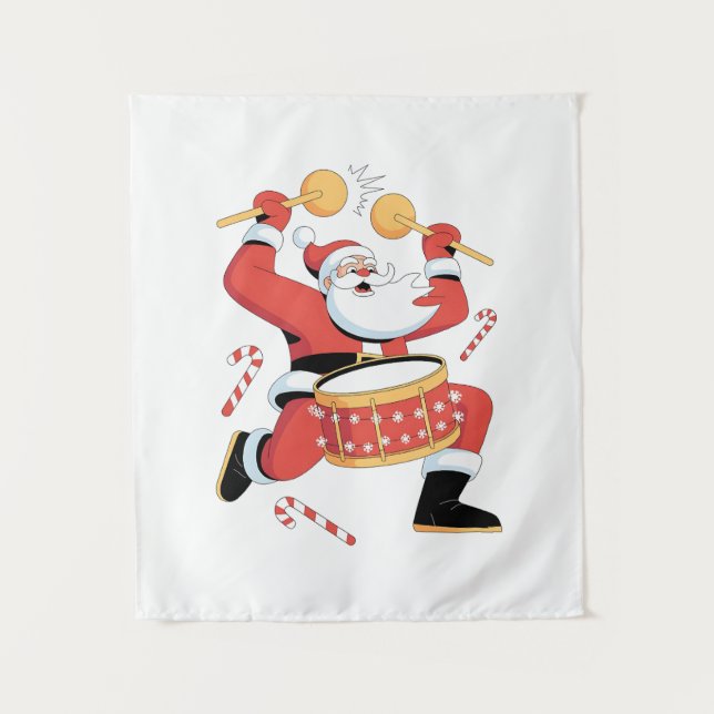 Funny Santa Drummer Ugly Christmas Xmas Drumming  Tapestry (Front)