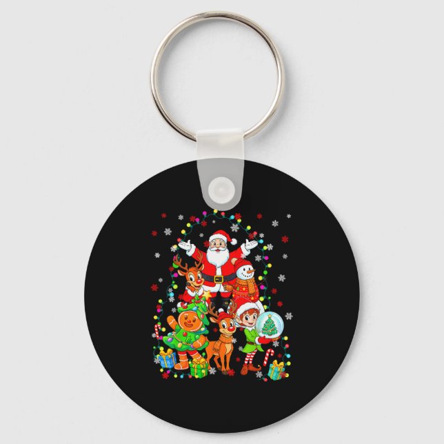 Funny Santa Elf Snowman Reindeer Gingerbread Chris Keychain (Front)