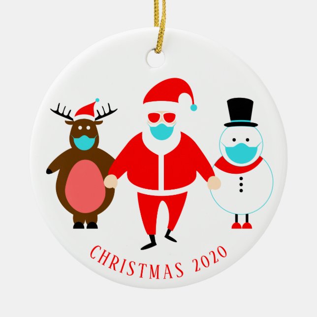 Funny Santa Face Mask Personalized Christmas 2020 Ceramic Ornament (Front)