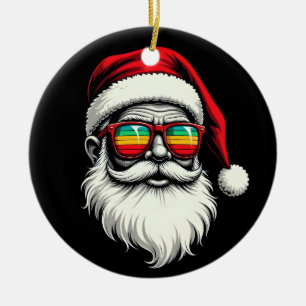 Funny Santa Face Retro Sunglasses Christmas  Ceramic Ornament