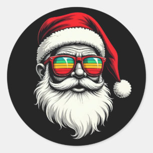 Funny Santa Face Retro Sunglasses Christmas  Classic Round Sticker