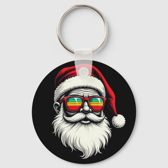 Funny Santa Face Retro Sunglasses Christmas  Keychain (Front)