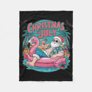 Funny Santa Flamingo Christmas In July Summer Xmas Fleece Blanket