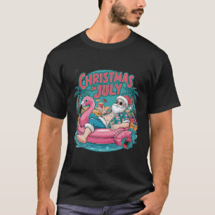 Funny Santa Flamingo Christmas In July Summer Xmas T-Shirt