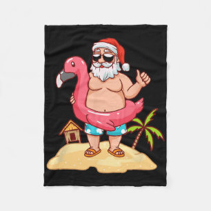 Funny Santa Flamingo Summer Vacay Christmas In Jul Fleece Blanket
