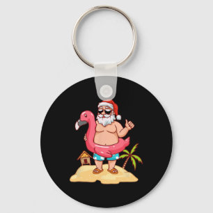 Funny Santa Flamingo Summer Vacay Christmas In Jul Keychain
