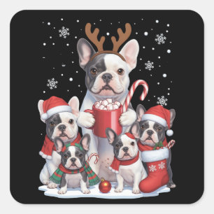 Funny Santa French Bulldog Dogs Christmas Xmas Square Sticker