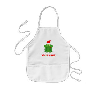 Funny Santa frog cartoon Christmas apron for kids